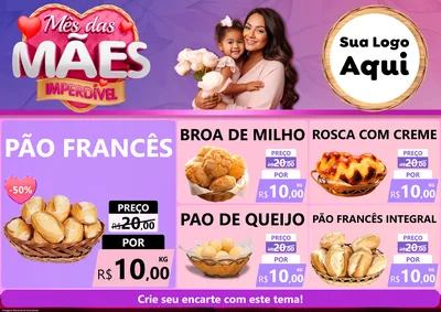 Modelo de Encarte para Encarte A4 Horizontal com o tema Mês das Mães Imperdível para Padaria