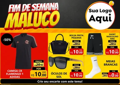 Modelo de Encarte para Encarte A4 Horizontal com o tema Final de Semana Maluco para Roupas e acessórios