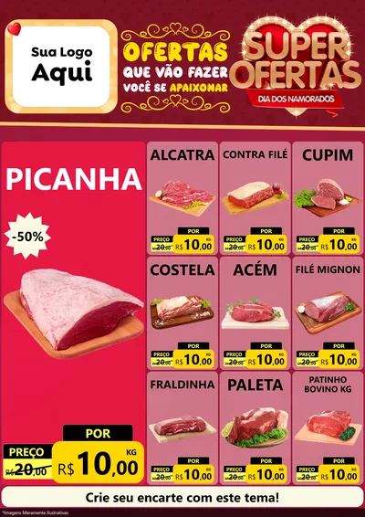 Modelo de Encarte para Encarte A4 Vertical com o tema Dia dos Namorados para Açougue