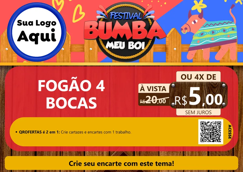 Modelo de Cartaz para Cartaz A4 Horizontal com o tema Festival Bumba Meu Boi para Móveis e Eletro