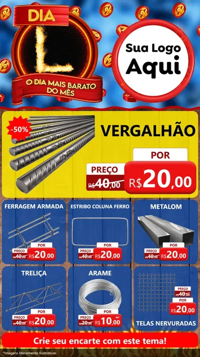 Modelo de Rede Social para Stories com o tema Dia L - O Dia Mais Barato Do Mês para Ferragens