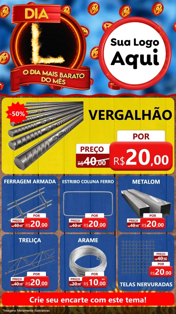 Modelo de Rede Social para Stories com o tema Dia L - O Dia Mais Barato Do Mês para Ferragens