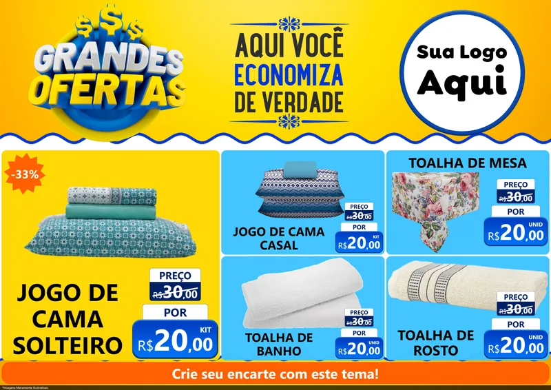 Modelo de Encarte para Encarte A4 Horizontal com o tema Grandes Ofertas para Cama, Mesa e Banho