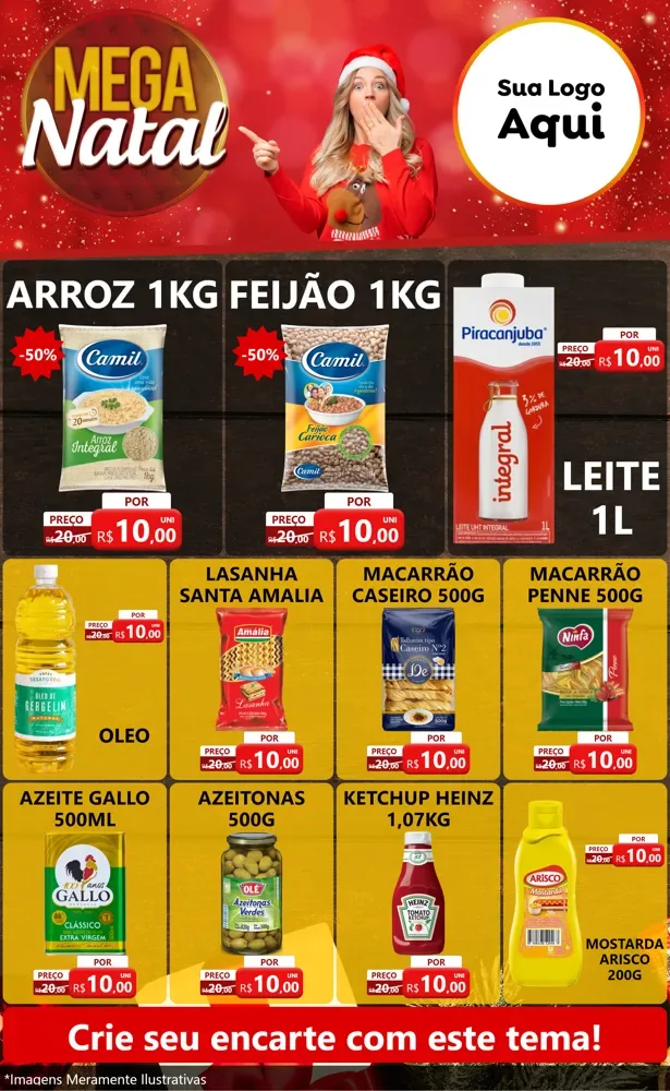 Modelo de Encarte para Encarte Grande com o tema Mega Natal para Supermercado