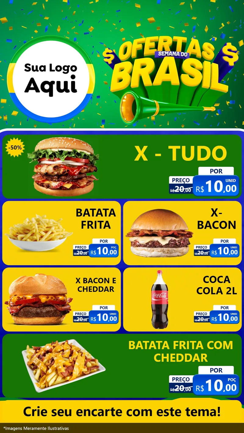 Modelo de TV para TV Vertical com o tema Ofertas Semana do Brasil para Hamburgueria