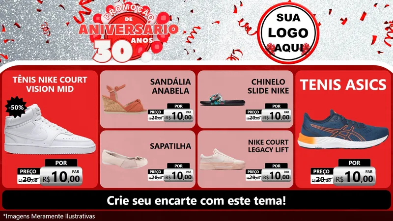 Modelo de TV para TV Horizontal com o tema Promoção de Aniversário - 30 Anos para Calçados