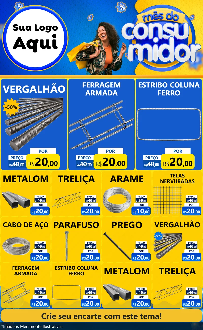 Modelo de Encarte para Encarte Grande com o tema Mês do Consumidor para Ferragens
