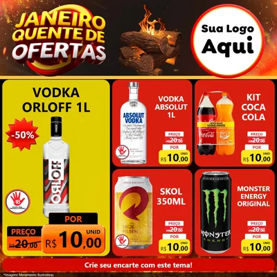 Modelo de Rede Social para Feed Facebook com o tema Janeiro Quente de Ofertas para Distribuidora de bebidas