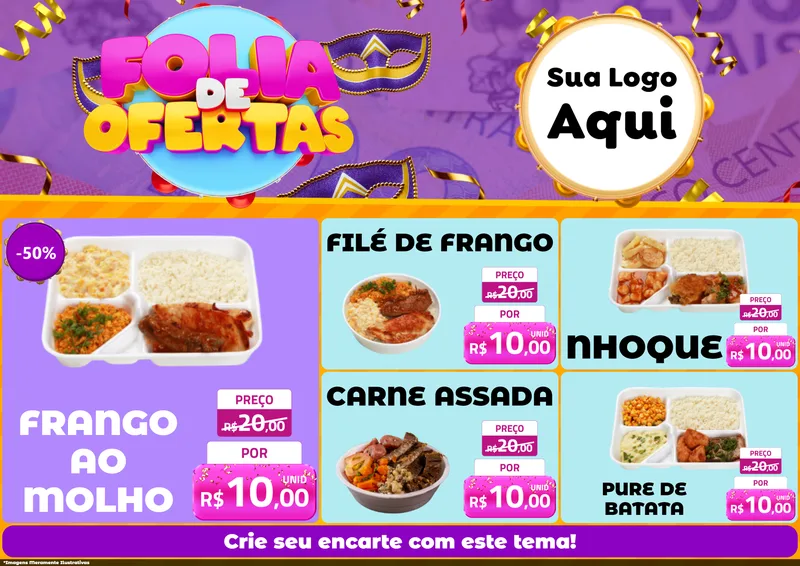 Modelo de Encarte para Encarte A4 Horizontal com o tema Folia de Ofertas para Restaurante
