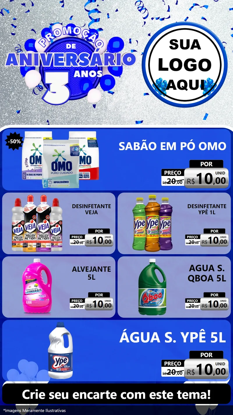 Modelo de TV para TV Vertical com o tema Promoção de Aniversário - 3 Anos para Produtos de Limpeza