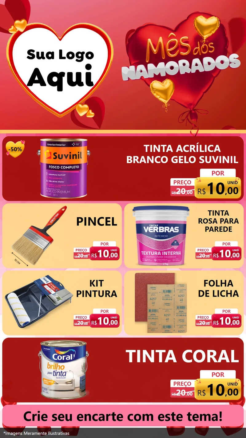 Modelo de TV para TV Vertical com o tema Mês dos Namorados para Tintas e Ferramentas