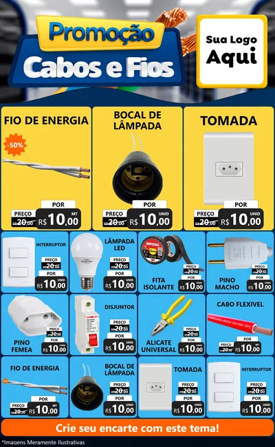 Modelo de Encarte para Encarte Grande com o tema Promoção Cabos e Fios - Construção / Elétrica para Materiais Elétricos