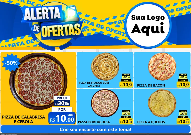 Modelo de Encarte para Encarte A4 Horizontal com o tema Alerta de Ofertas para Pizzaria