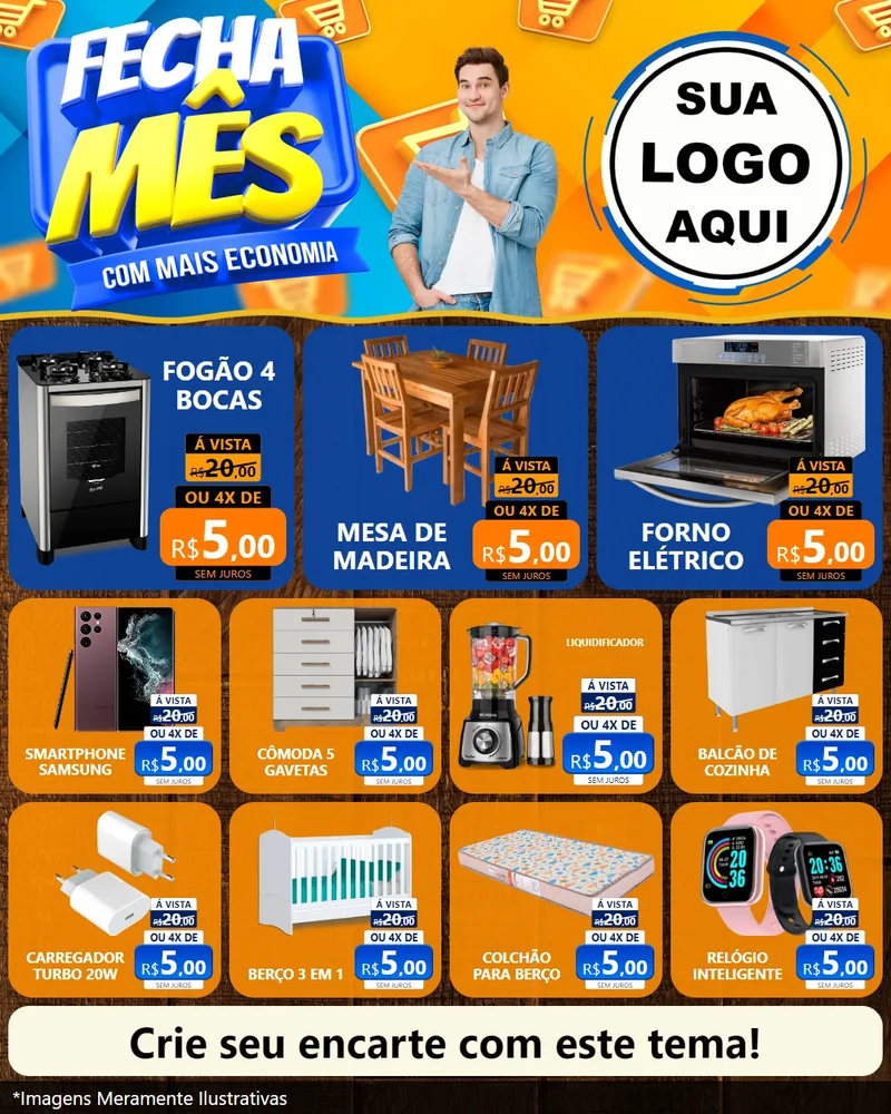 Modelo de Rede Social para Feed Instagram com o tema Fecha Mês Com Mais Economia para Móveis e Eletro