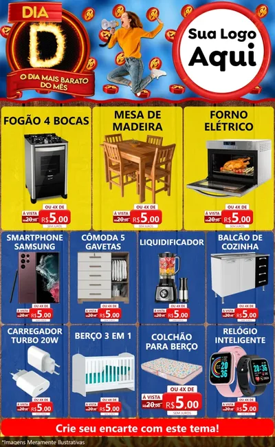 Modelo de Encarte para Encarte Grande com o tema Dia D - O Dia Mais Barato Do Mês para Móveis e Eletro