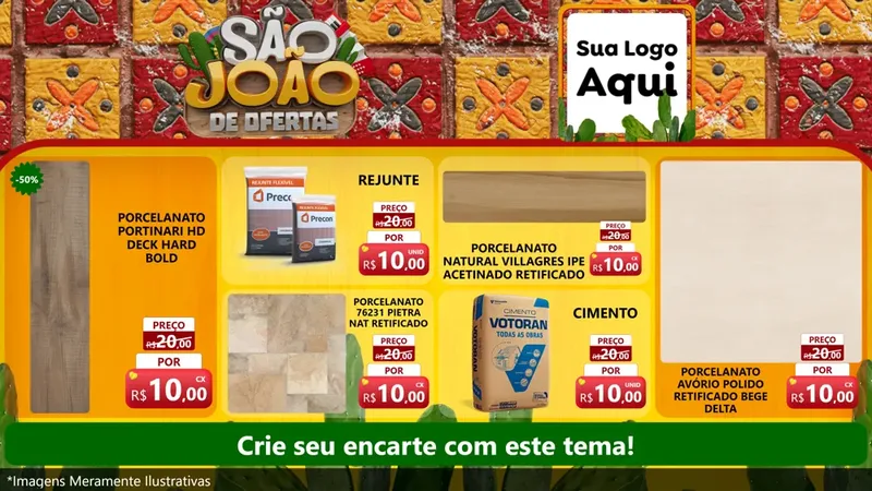 Modelo de TV para TV Horizontal com o tema São João de Muitas Ofertas - Junina para Pisos e revestimentos