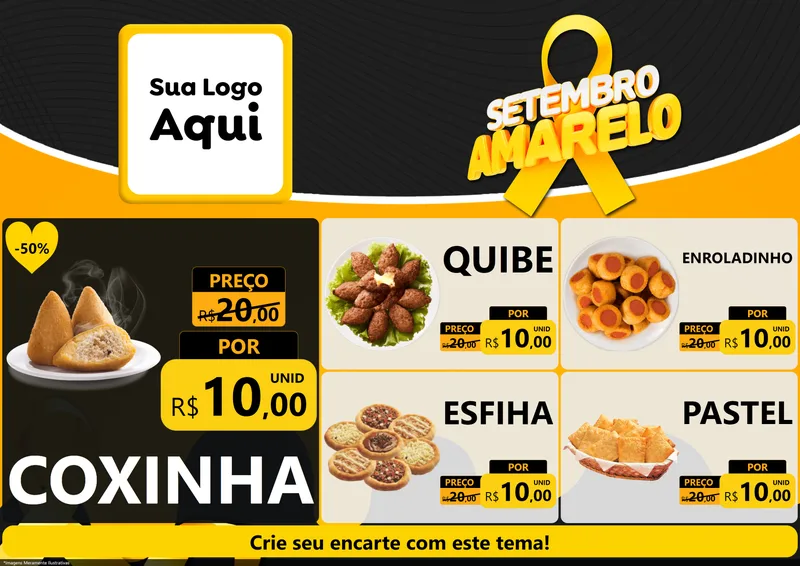 Modelo de Encarte para Encarte A4 Horizontal com o tema Setembro Amarelo para Salgadaria