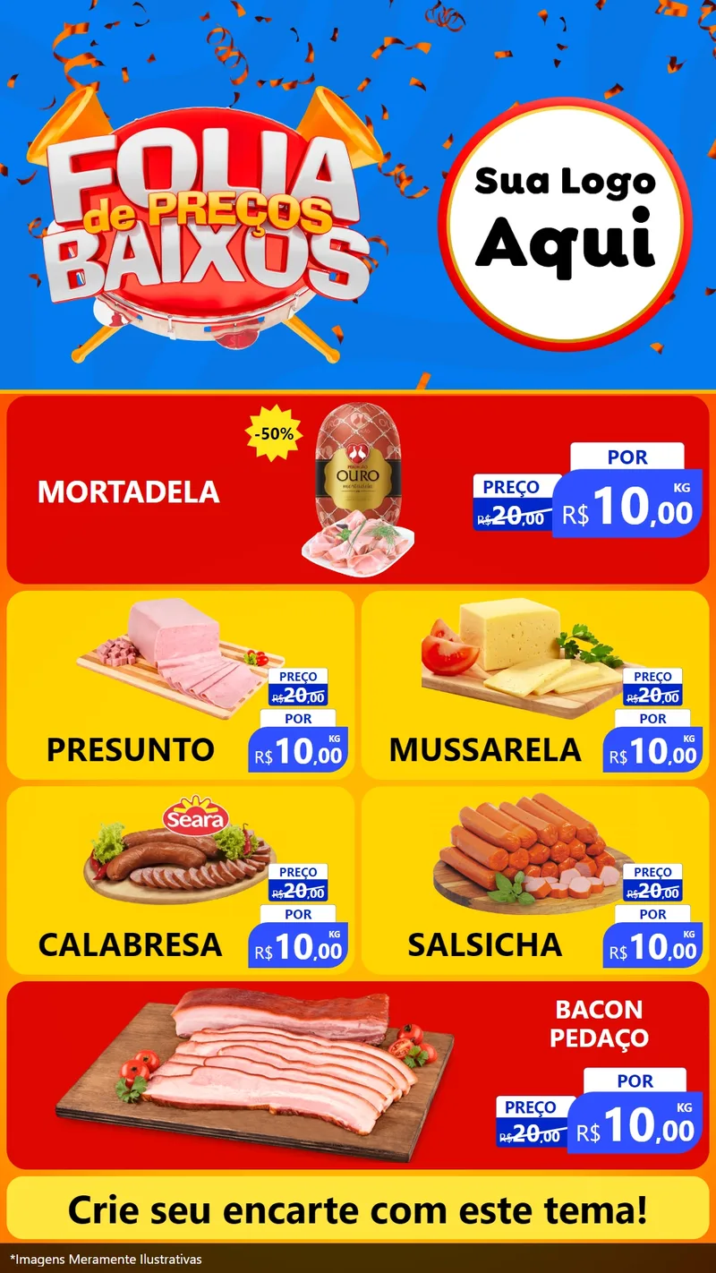 Modelo de TV para TV Vertical com o tema Folia de Preços Baixos para Frios e Laticínios