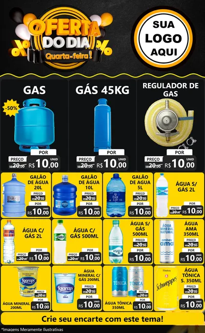 Modelo de Encarte para Encarte Grande com o tema Oferta do Dia - Quarta Feira! para Água e gás
