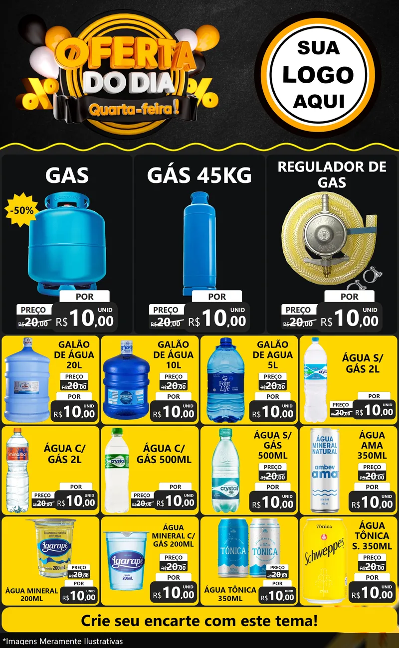 Modelo de Encarte para Encarte Grande com o tema Oferta do Dia - Quarta Feira! para Água e gás