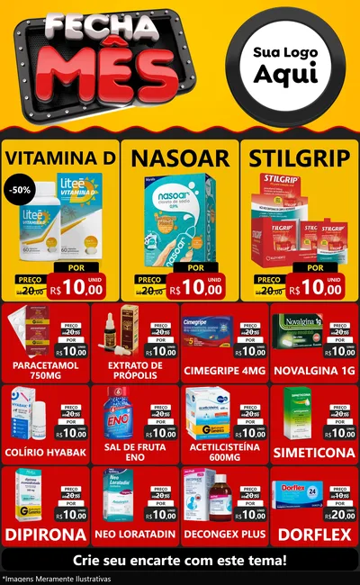 Modelo de Encarte para Encarte Grande com o tema Fecha Mês para Farmácia