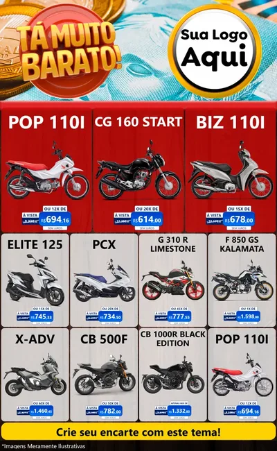 Modelo de Encarte para Encarte Grande com o tema Está Muito Barato para Concessionaria de Motos