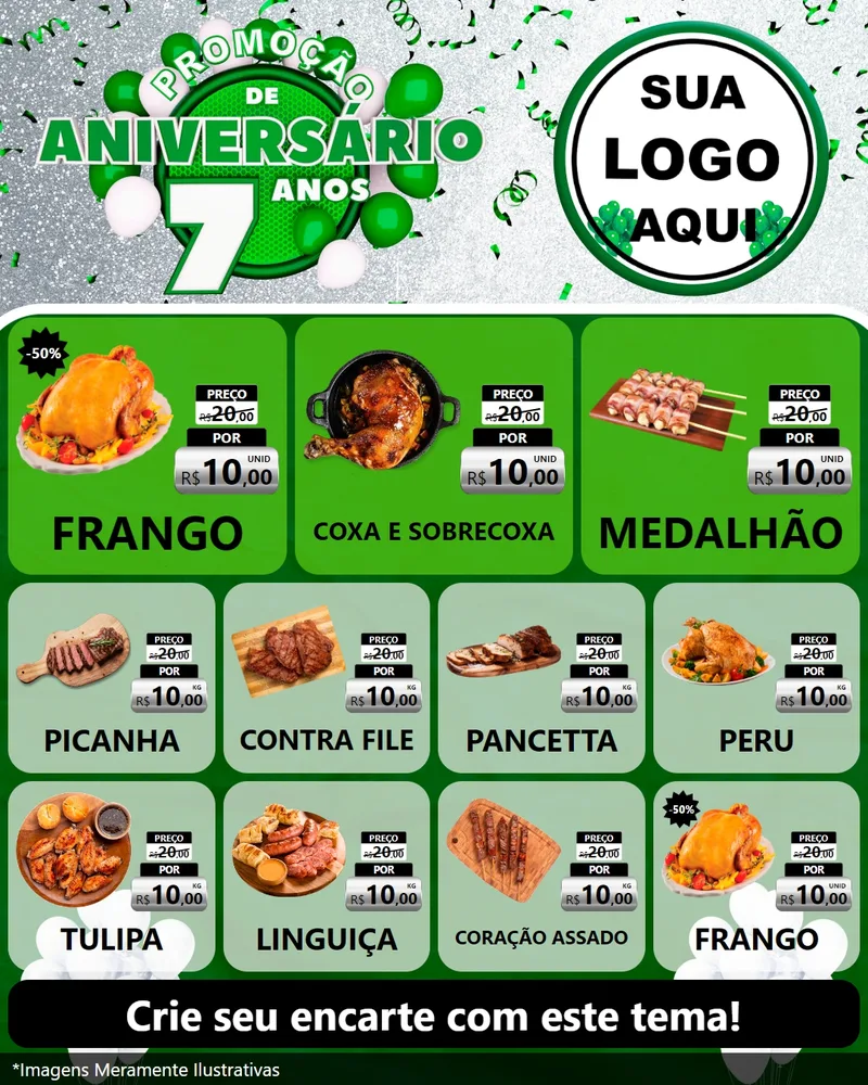 Modelo de Rede Social para Feed Instagram com o tema Promoção de Aniversário - 7 Anos para Assados