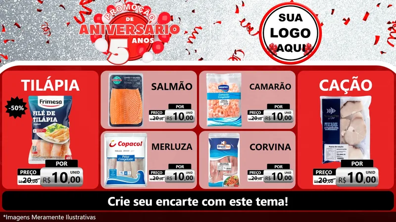 Modelo de TV para TV Horizontal com o tema Promoção de Aniversário - 5 Anos para Peixaria
