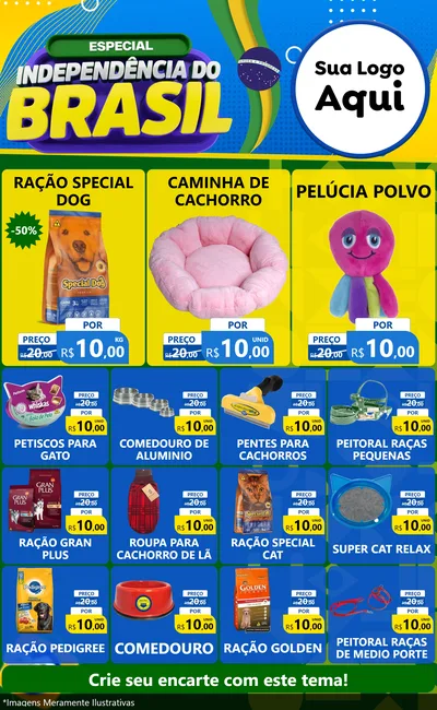 Modelo de Encarte para Encarte Grande com o tema Especial Independência do Brasil para Pet Shop