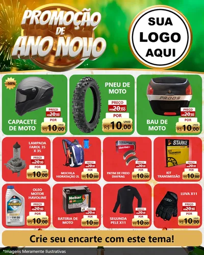 Modelo de Rede Social para Feed Instagram com o tema Promoção de Ano Novo para Moto peças
