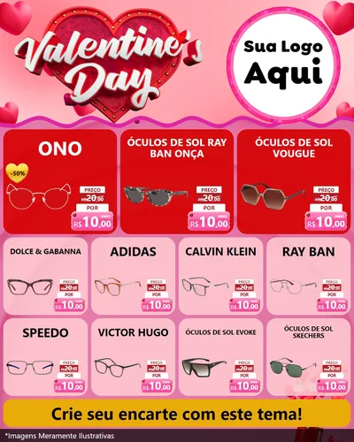 Modelo de Rede Social para Feed Instagram com o tema Valentine's Day para Óticas