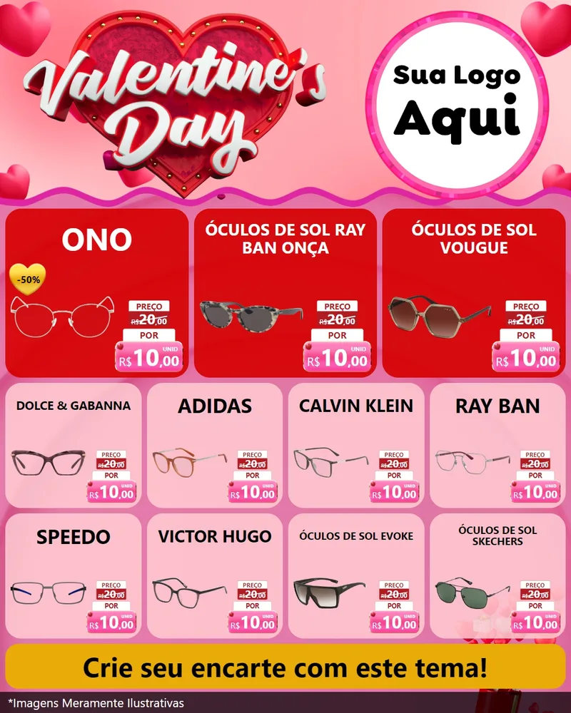 Modelo de Rede Social para Feed Instagram com o tema Valentine's Day para Óticas