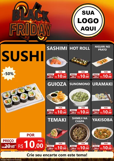 Modelo de Encarte para Encarte A4 Vertical com o tema Black Friday para Comida japonesa