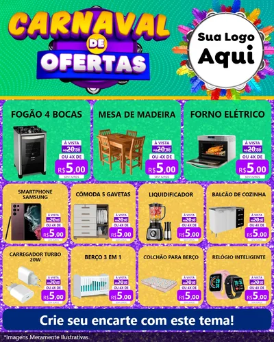 Modelo de Rede Social para Feed Instagram com o tema Carnaval de Ofertas para Móveis e Eletro