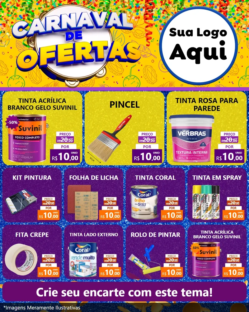 Modelo de Rede Social para Feed Instagram com o tema Carnaval de Ofertas para Tintas e Ferramentas