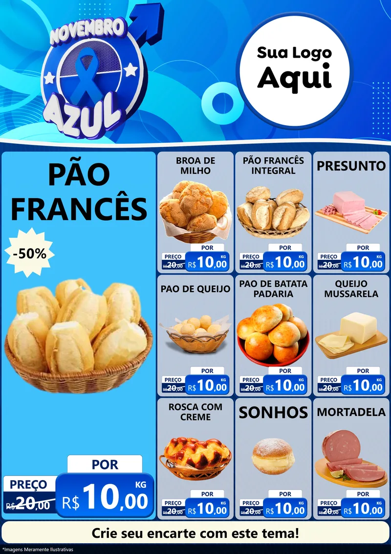 Modelo de Encarte para Encarte A4 Vertical com o tema Novembro Azul para Padaria