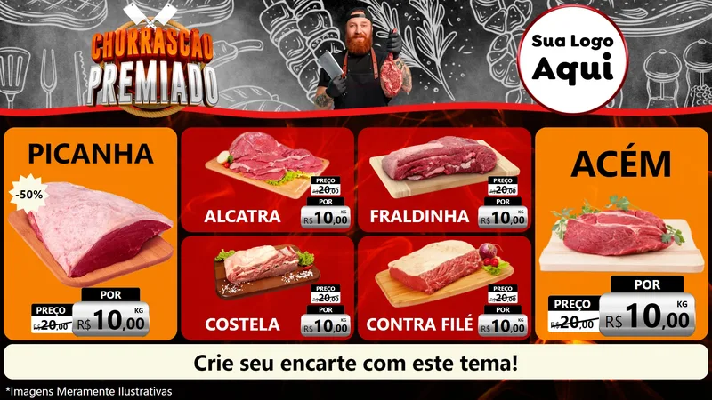 Modelo de TV para TV Horizontal com o tema Churrascão Premiado para Açougue