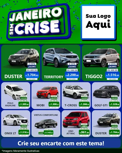 Modelo de Rede Social para Feed Instagram com o tema Janeiro Sem Crise para Concessionaria de Carros