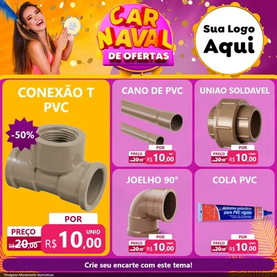 Modelo de Rede Social para Feed Facebook com o tema Carnaval de Ofertas para Tubos e conexões