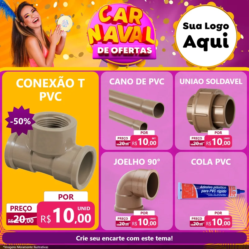 Modelo de Rede Social para Feed Facebook com o tema Carnaval de Ofertas para Tubos e conexões
