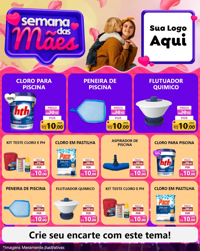 Modelo de Rede Social para Feed Instagram com o tema Semana das Mães para Produtos para Piscina