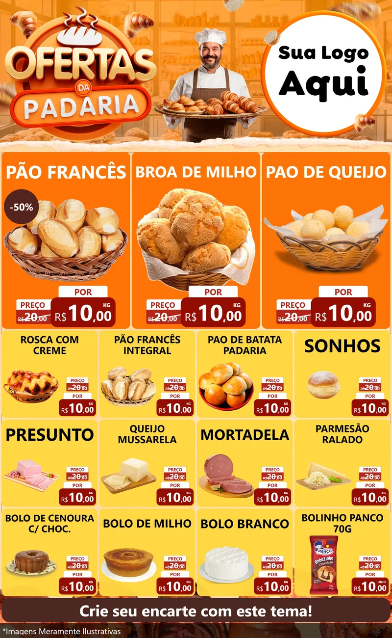 Modelo de Encarte para Encarte Grande com o tema Ofertas da Padaria para Padaria