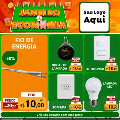 Modelo de Rede Social para Feed Facebook com o tema Janeiro da Economia para Materiais Elétricos