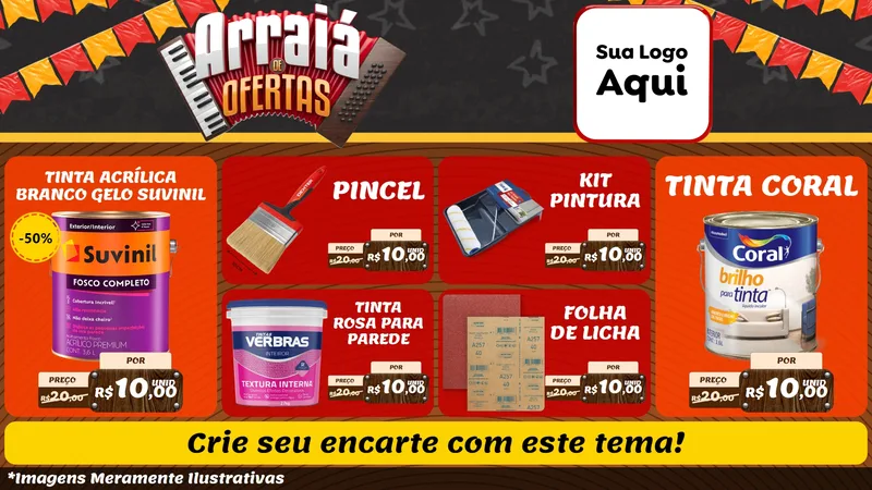 Modelo de TV para TV Horizontal com o tema Arraiá de Ofertas - Junina para Tintas e Ferramentas