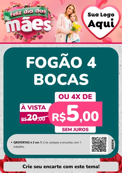 Modelo de Cartaz para Cartaz A4 Vertical com o tema Feliz Dia das Mães para Móveis e Eletro