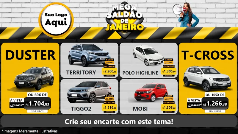 Modelo de TV para TV Horizontal com o tema Mega Saldão de Janeiro para Concessionaria de Carros