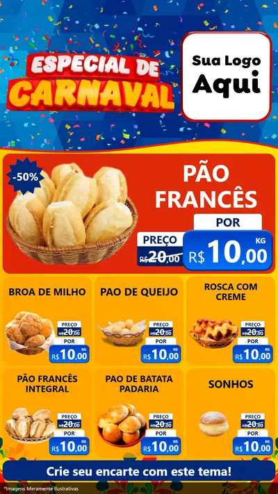 Modelo de Rede Social para Stories com o tema Especial de Carnaval para Padaria