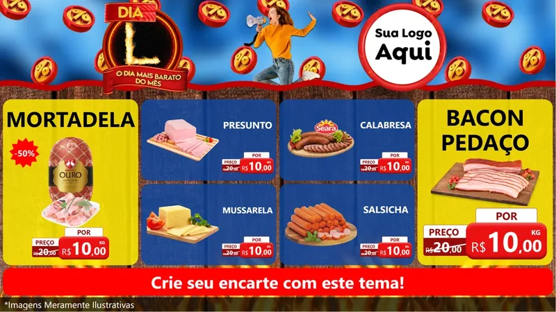 Modelo de TV para TV Horizontal com o tema Dia L - O Dia Mais Barato Do Mês para Frios e Laticínios