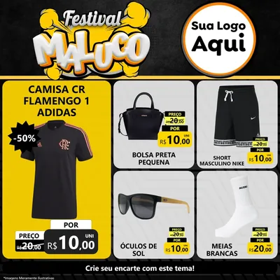 Modelo de Rede Social para Feed Facebook com o tema Festival Maluco para Roupas e acessórios