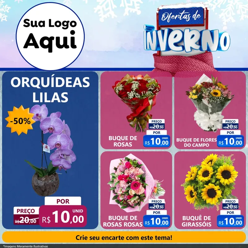 Modelo de Rede Social para Feed Facebook com o tema Ofertas de Inverno para Floricultura e jardim